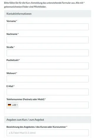 Vorschau Online-Anmeldeformular für Angebote und Kurse